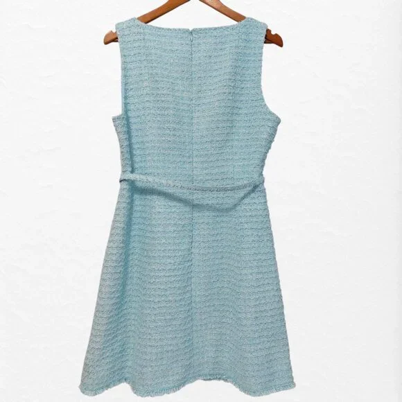 Kate Spade Dress 14 Light Blue Boucle Mini Fit Flare Sleeveless Feminine - Picture 7 of 15